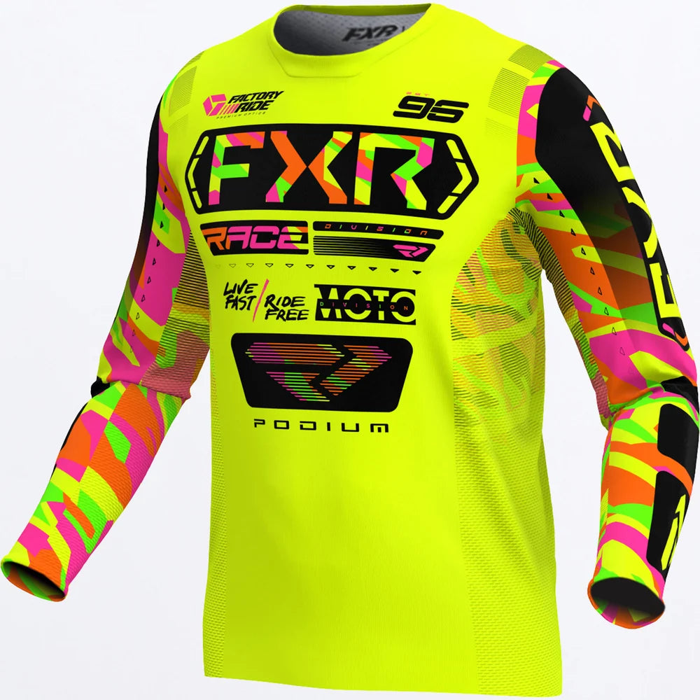FXR Yth Podium MX Jersey HiVis/Sherbet Camo